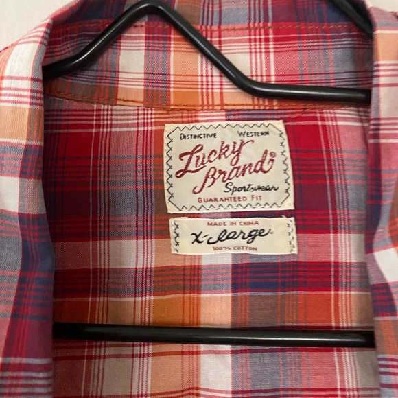 Lucky Brand Men’s Distinctive Western Red Button Down Shirt Size XL - Picture 3 of 11
